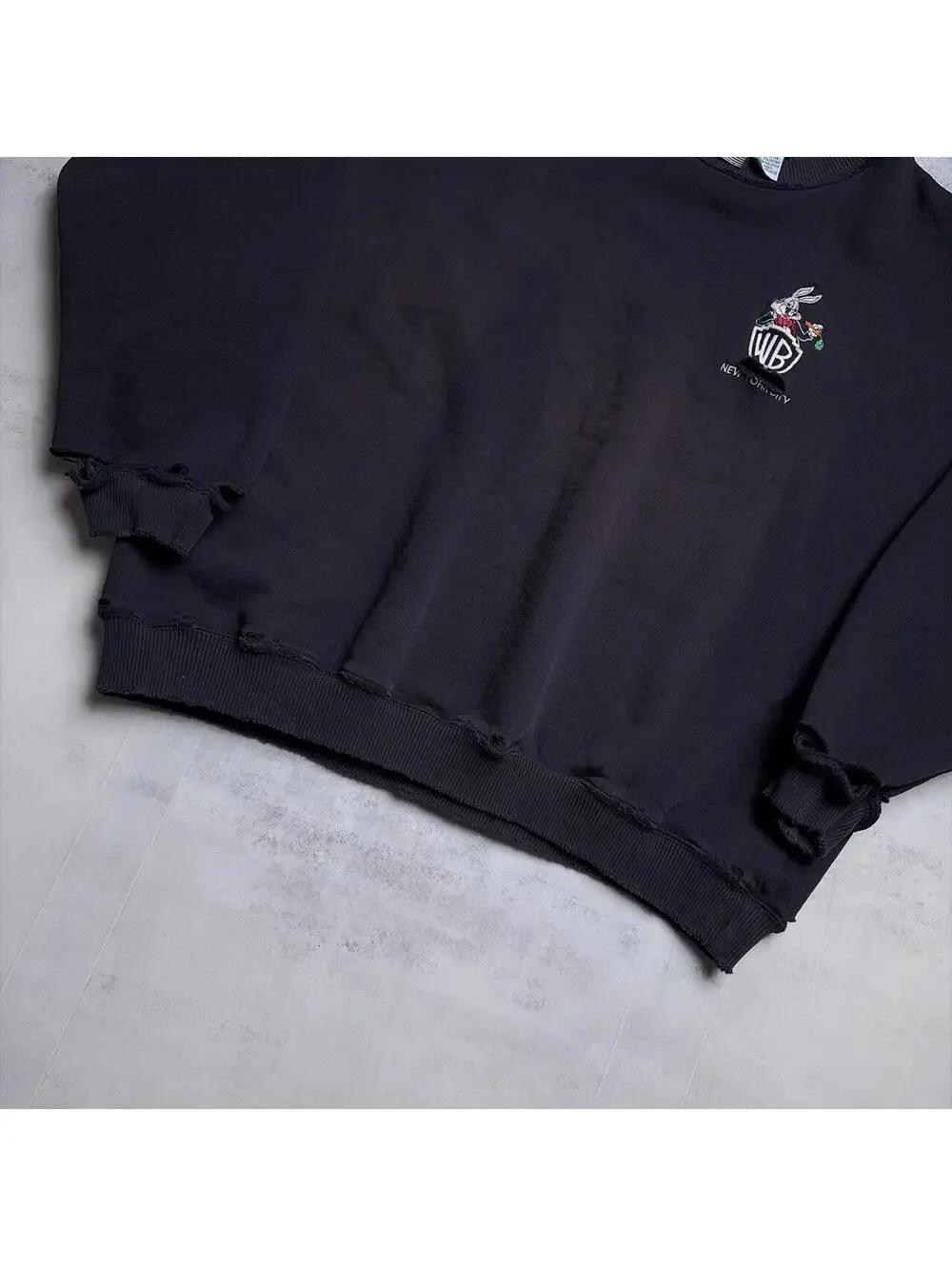 Vintage 90’s Black Looney Tunes Grunge Faded Distressed Crewneck Sweater